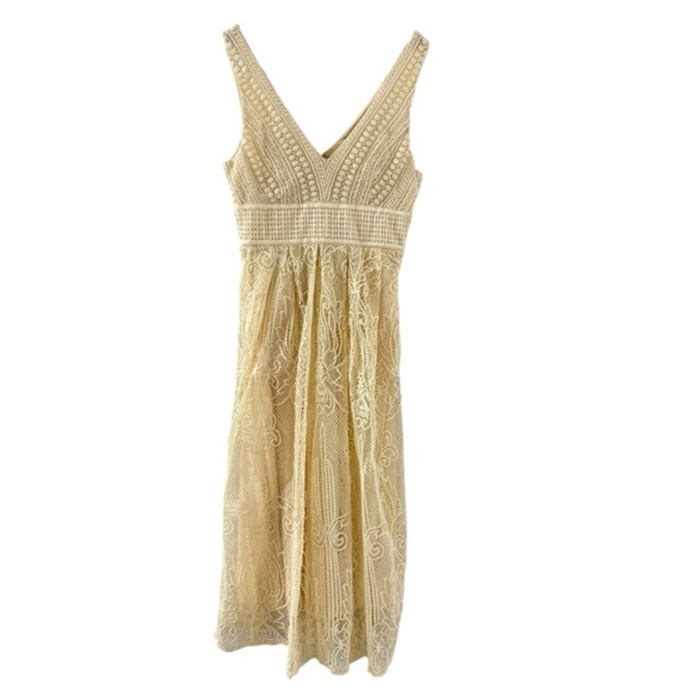 Champagne & Strawberry Sleeveless Midi Crochet Lace Dress Size Medium